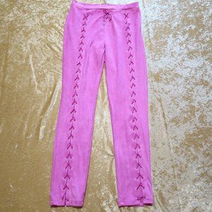 Akira Pink Lace-up Faux Suede Luxe Leggings – Large